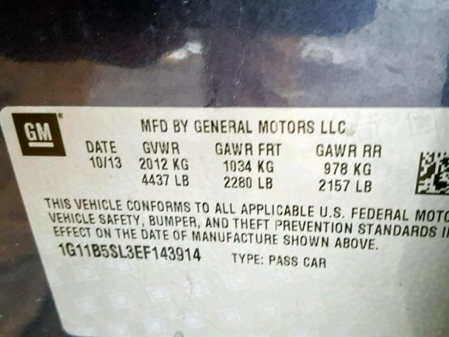 1G11B5SL3EF143914 - 2014 CHEVROLET MALIBU LS Mavi foto 10