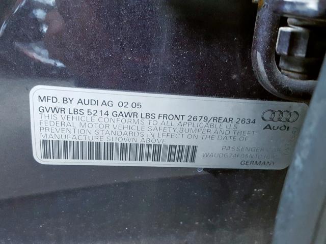 WAUDG74F05N103091 - 2005 AUDI A6 3.2 QUA BLACK photo 10