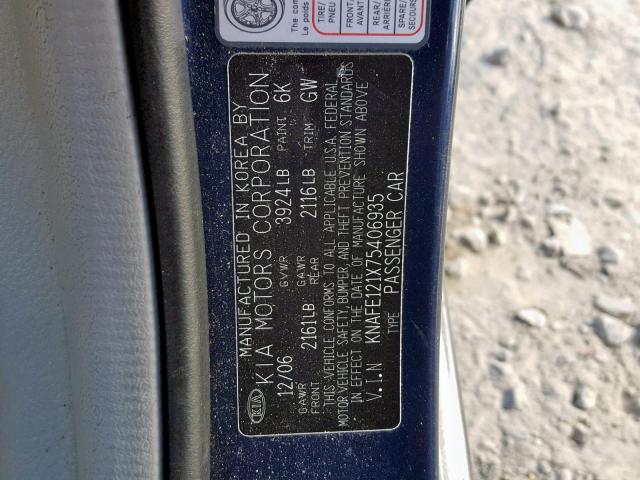 KNAFE121X75406935 - 2007 KIA SPECTRA EX BLUE photo 10