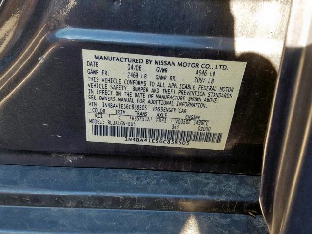 1N4BA41E56C858505 - 2006 NISSAN MAXIMA SE GRAY photo 10