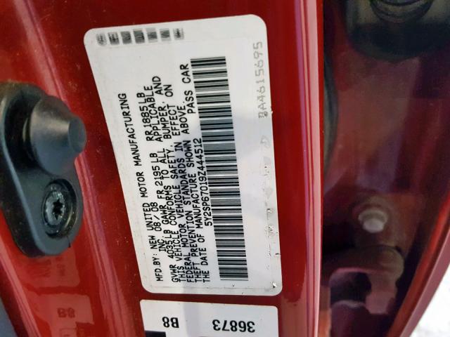 5Y2SP67019Z444512 - 2009 PONTIAC VIBE RED photo 10