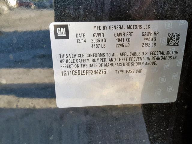 1G11C5SL9FF244275 - 2015 CHEVROLET MALIBU 1LT BLACK photo 10