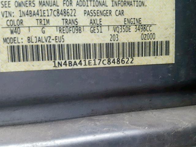 1N4BA41E17C848622 - 2007 NISSAN MAXIMA SE CHARCOAL photo 10