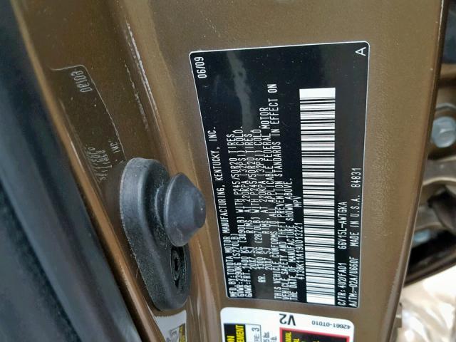 4T3BK11A19U013221 - 2009 TOYOTA VENZA BASE GOLD photo 10