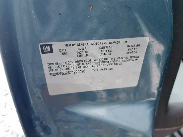 2G2WP552671220498 - 2007 PONTIAC GRAND PRIX ლურჯი ფოტო 10