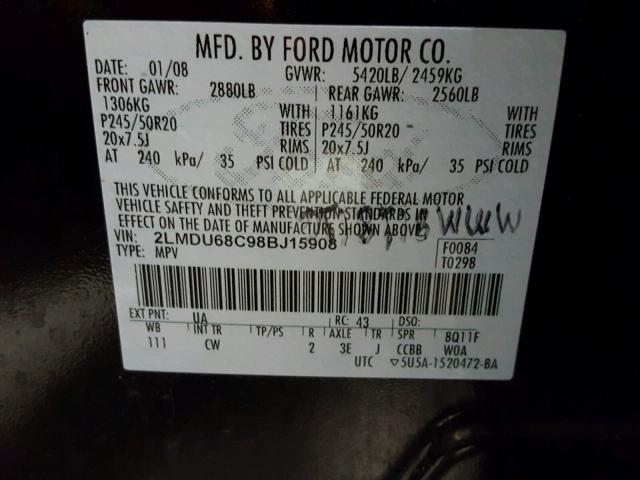 2LMDU68C98BJ15908 - 2008 LINCOLN MKX BLACK photo 10