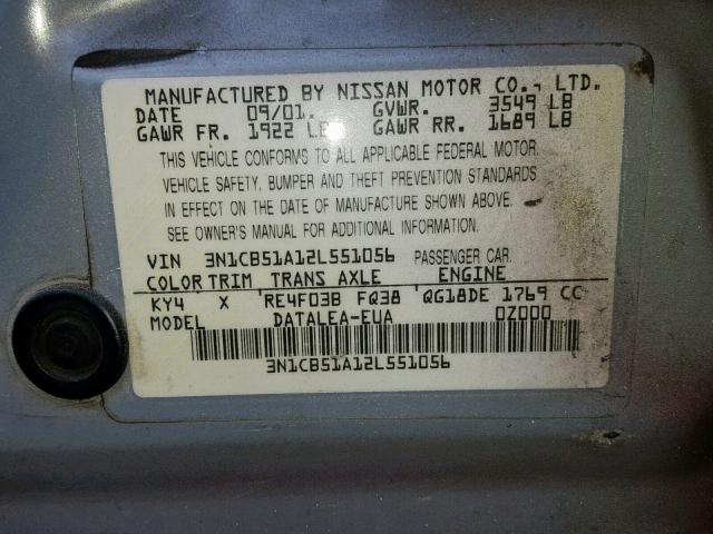 3N1CB51A12L551056 - 2002 NISSAN SENTRA GXE MAROON photo 10