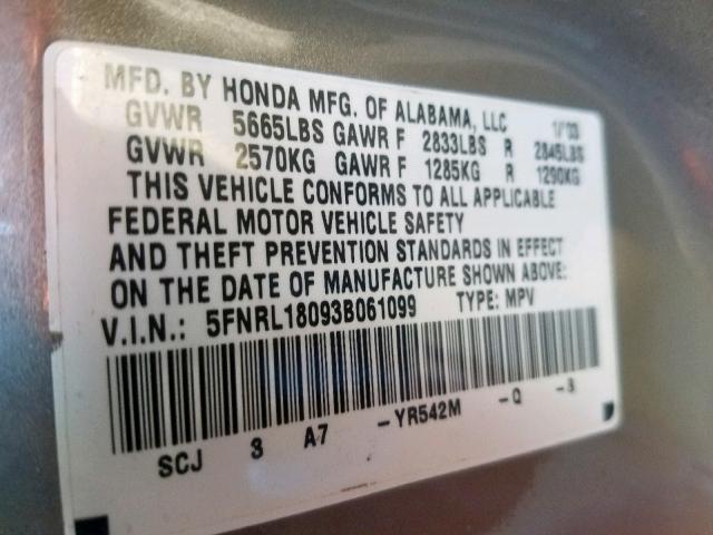 5FNRL18093B061099 - 2003 HONDA ODYSSEY EX TAN photo 10