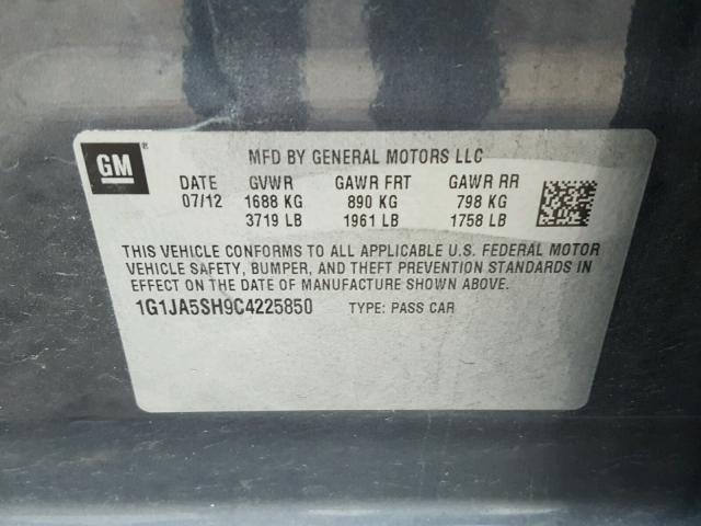 1G1JA5SH9C4225850 - 2012 CHEVROLET SONIC LS 灰色 照片 10