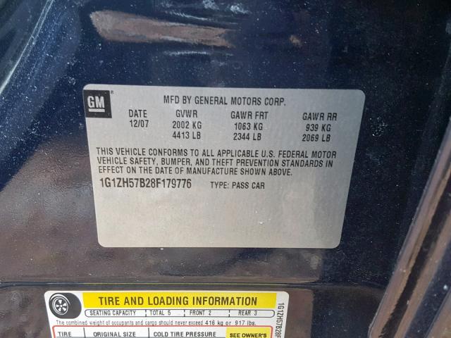 1G1ZH57B28F179776 - 2008 CHEVROLET MALIBU 1LT BLUE photo 10