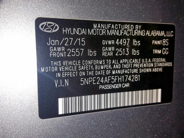 5NPE24AF5FH174281 - 2015 HYUNDAI SONATA SE SILVER photo 10