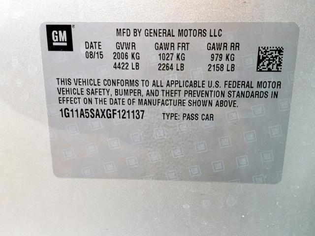 1G11A5SAXGF121137 - 2016 CHEVROLET MALIBU LIM 银色 照片 10