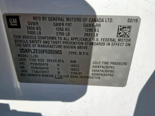 2GKFLZE30F6283965 - 2015 GMC TERRAIN DE WHITE photo 10