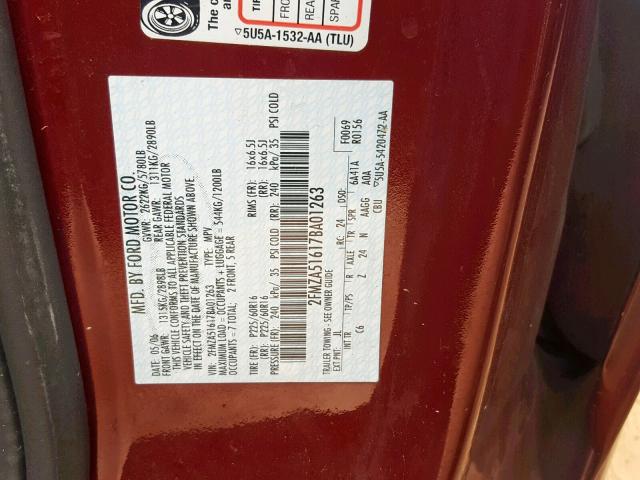 2FMZA51617BA01263 - 2007 FORD FREESTAR S RED photo 10