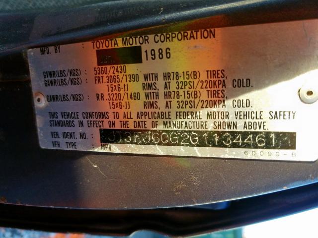 JT3FJ60G2G1134461 - 1986 TOYOTA LAND CRUIS GRAY photo 10