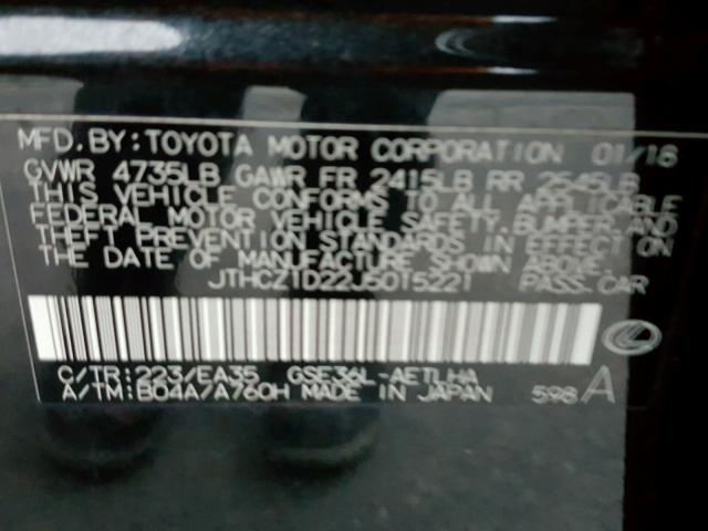 JTHCZ1D22J5015221 - 2018 LEXUS IS 350 BLACK photo 10