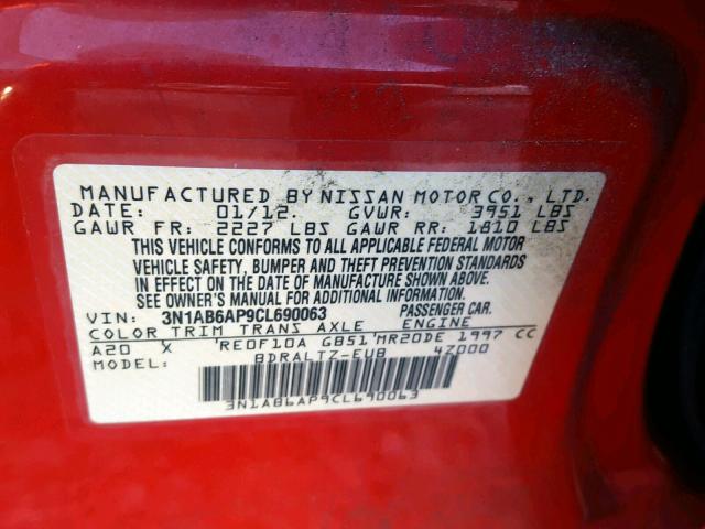 3N1AB6AP9CL690063 - 2012 NISSAN SENTRA 2.0 RED photo 10