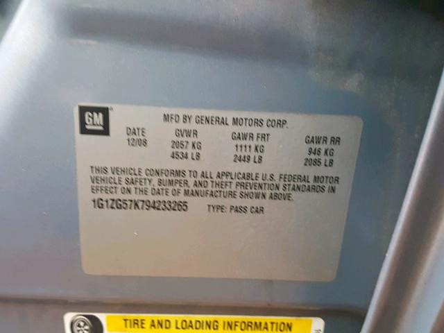 1G1ZG57K794233265 - 2009 CHEVROLET MALIBU LS ლურჯი ფოტო 10