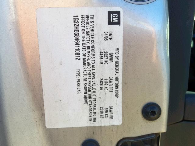 1G2ZH558464110812 - 2006 PONTIAC G6 GT SILVER photo 10