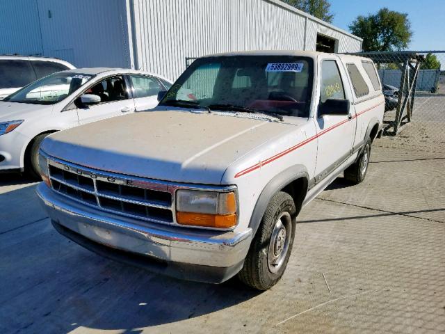 1B7GL26X1PS280189 - 1993 DODGE DAKOTA WHITE photo 2