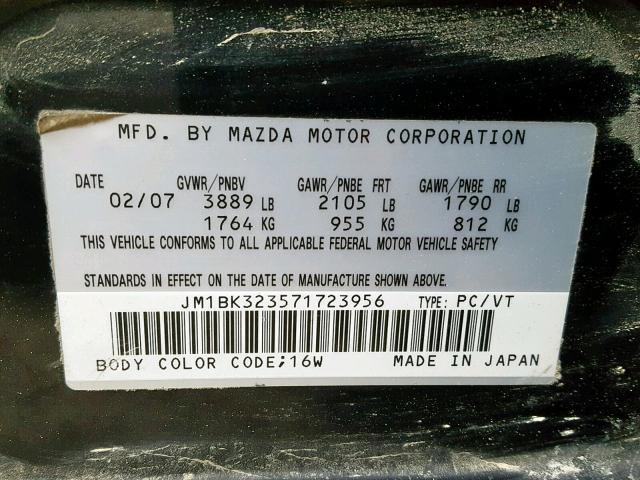 JM1BK323571723956 - 2007 MAZDA 3 S BLACK photo 10