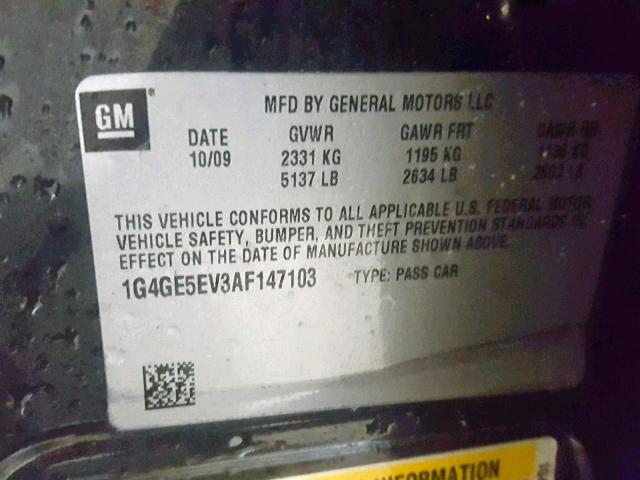 1G4GE5EV3AF147103 - 2010 BUICK LACROSSE C BLACK photo 10