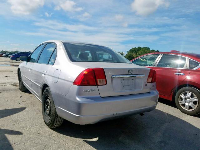 1HGES16572L080859 - 2002 HONDA CIVIC LX SILVER photo 3