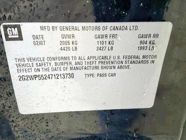 2G2WP552471213730 - 2007 PONTIAC GRAND PRIX BLACK photo 10