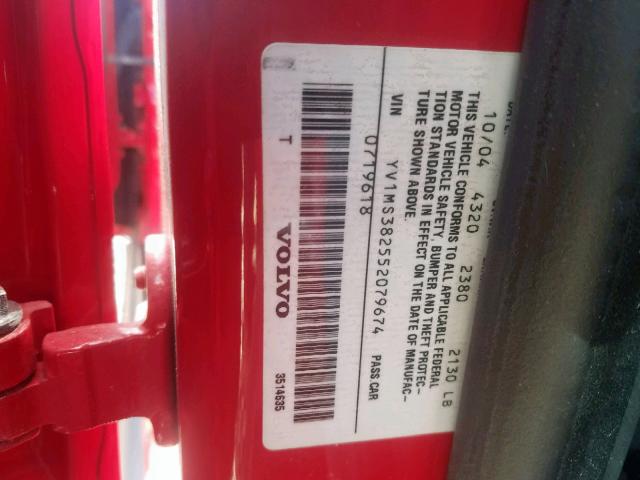 YV1MS382552079674 - 2005 VOLVO S40 2.4I RED photo 10