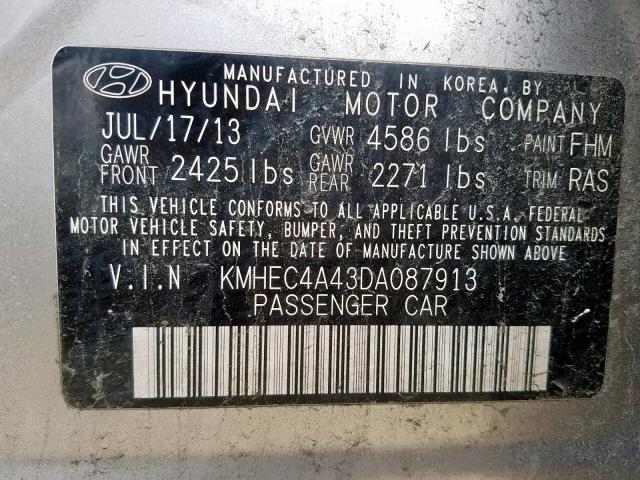 KMHEC4A43DA087913 - 2013 HYUNDAI SONATA HYB SILVER photo 10