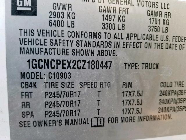 1GCNCPEX2CZ180447 - 2012 CHEVROLET SILVERADO WHITE photo 10