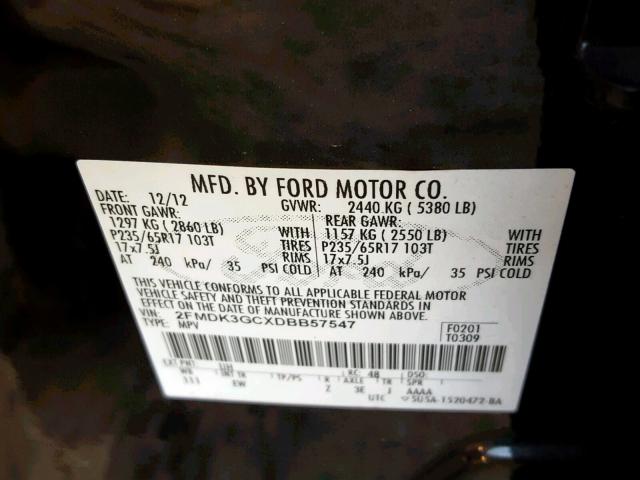 2FMDK3GCXDBB57547 - 2013 FORD EDGE SE BLACK photo 10