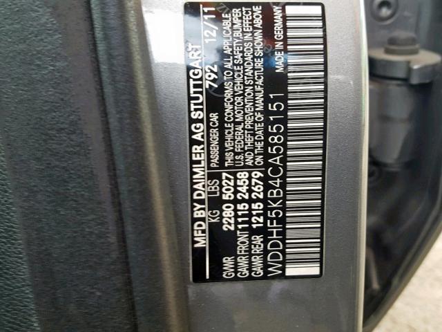 WDDHF5KB4CA585151 - 2012 MERCEDES-BENZ E 350 GRAY photo 10