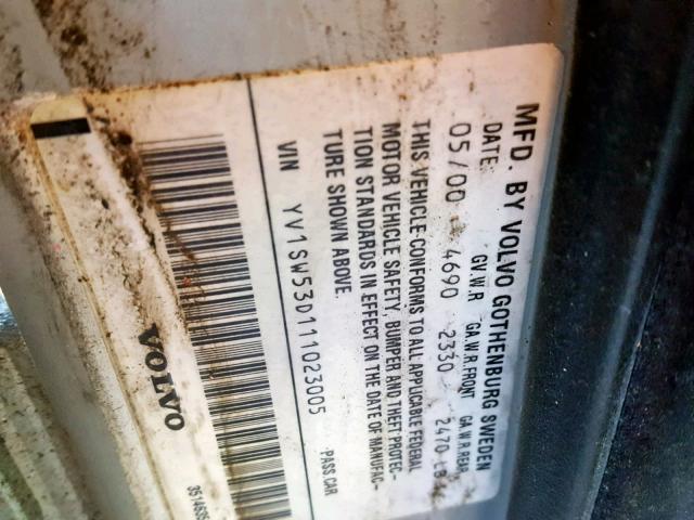 YV1SW53D111023005 - 2001 VOLVO V70 T5 TUR SILVER photo 10