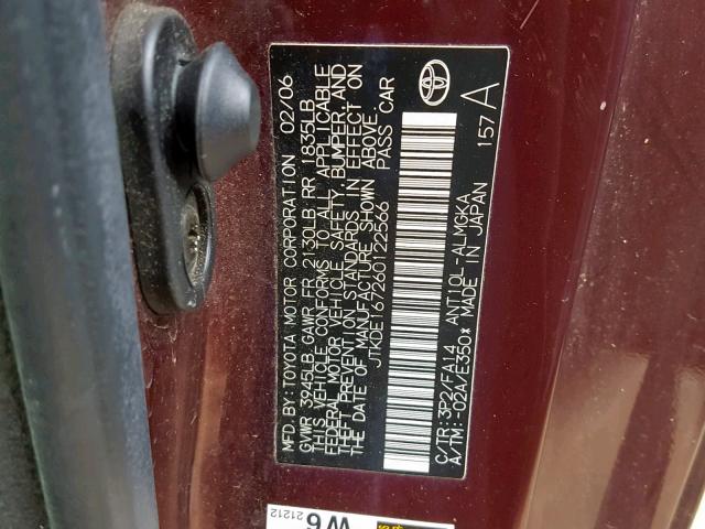 JTKDE167260122566 - 2006 TOYOTA SCION TC 紫色 照片 10