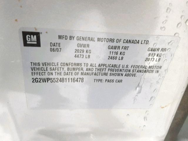 2G2WP552481116478 - 2008 PONTIAC GRAND PRIX ვერცხლისფერი ფოტო 10