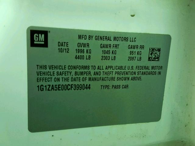 1G1ZA5E00CF399044 - 2012 CHEVROLET MALIBU LS თეთრი ფოტო 10