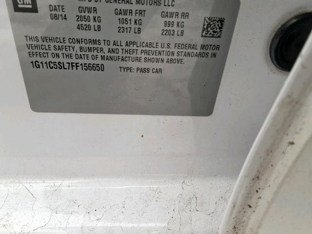 1G11C5SL7FF156650 - 2015 CHEVROLET MALIBU 1LT WHITE photo 10