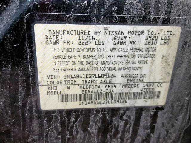 3N1AB61E37L609126 - 2007 NISSAN SENTRA 2.0 BLACK photo 10