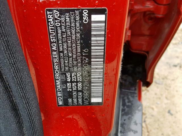 WDBRF92H27F909716 - 2007 MERCEDES-BENZ C 280 4MAT RED photo 10