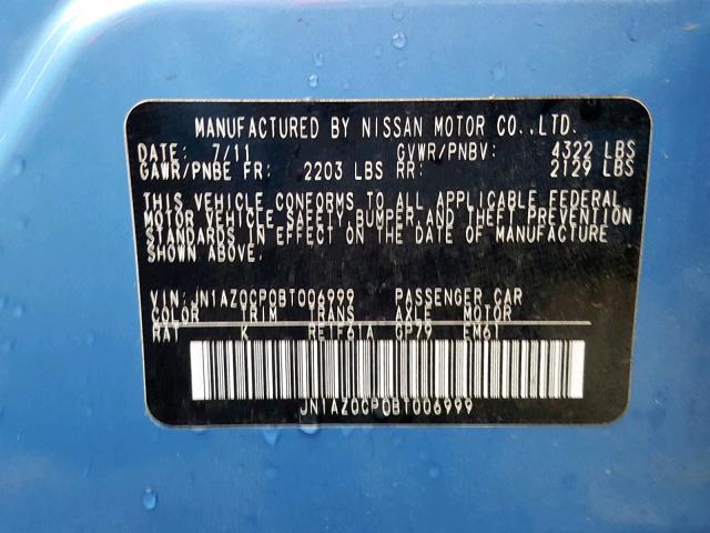 JN1AZ0CP0BT006999 - 2011 NISSAN LEAF SV BLUE photo 10