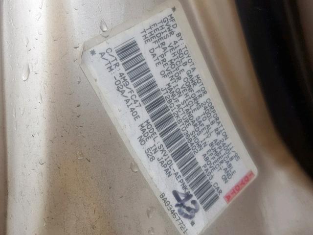 JT2BG12K8T0368402 - 1996 TOYOTA CAMRY DX CREAM photo 10