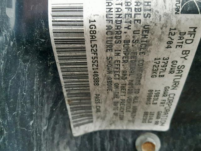 1G8AL52F55Z140388 - 2005 SATURN ION LEVEL GRAY photo 10