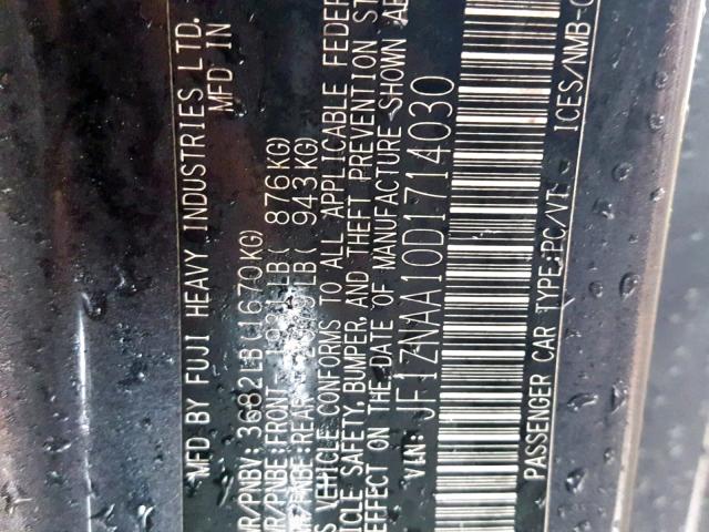 JF1ZNAA10D1714030 - 2013 TOYOTA SCION FR-S CHARCOAL photo 10