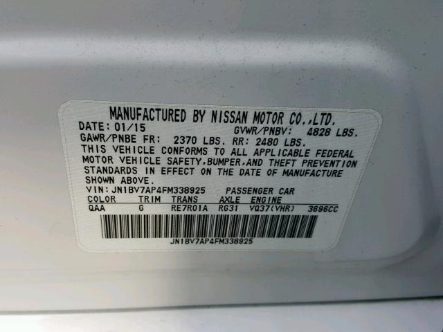 JN1BV7AP4FM338925 - 2015 INFINITI Q50 BASE WHITE photo 10