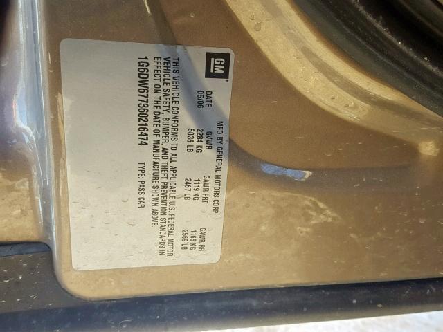 1G6DW677360216474 - 2006 CADILLAC STS BEIGE photo 10