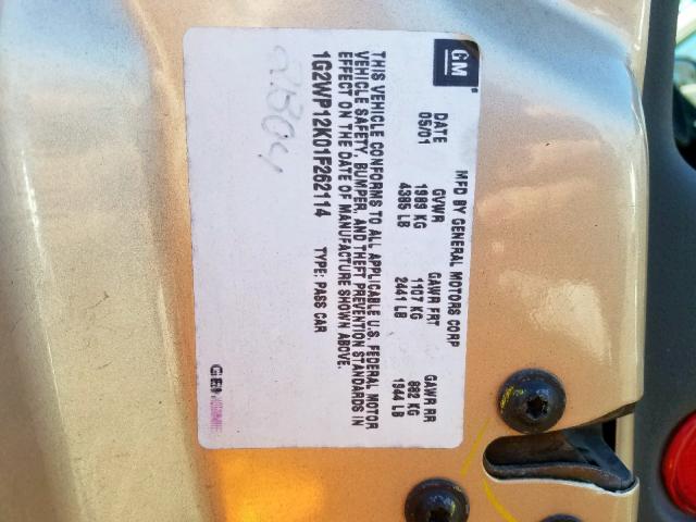 1G2WP12K01F262114 - 2001 PONTIAC GRAND PRIX Բեժ լուսանկար 10