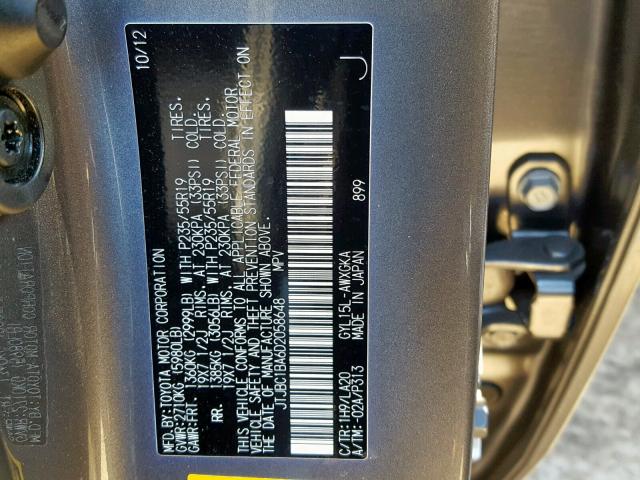 JTJBC1BA6D2058648 - 2013 LEXUS RX 450 GRAY photo 10