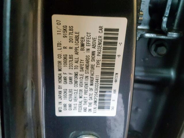 JHMCP26438C034411 - 2008 HONDA ACCORD LXP GRAY photo 10