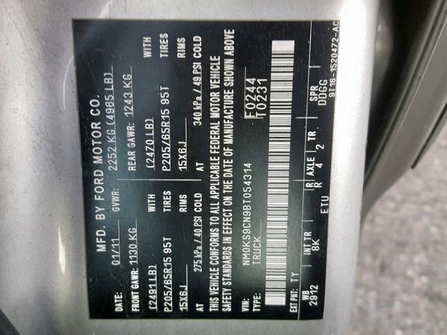 NM0KS9CN9BT054314 - 2011 FORD TRANSIT CO SILVER photo 10